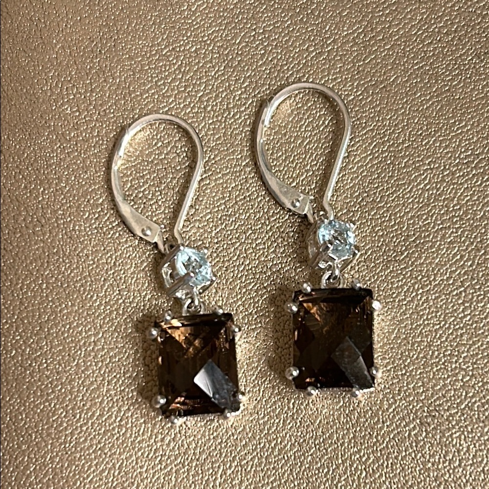 Ross Simon Smokey Quartz Aquamarine earrings - Picture 2 of 8